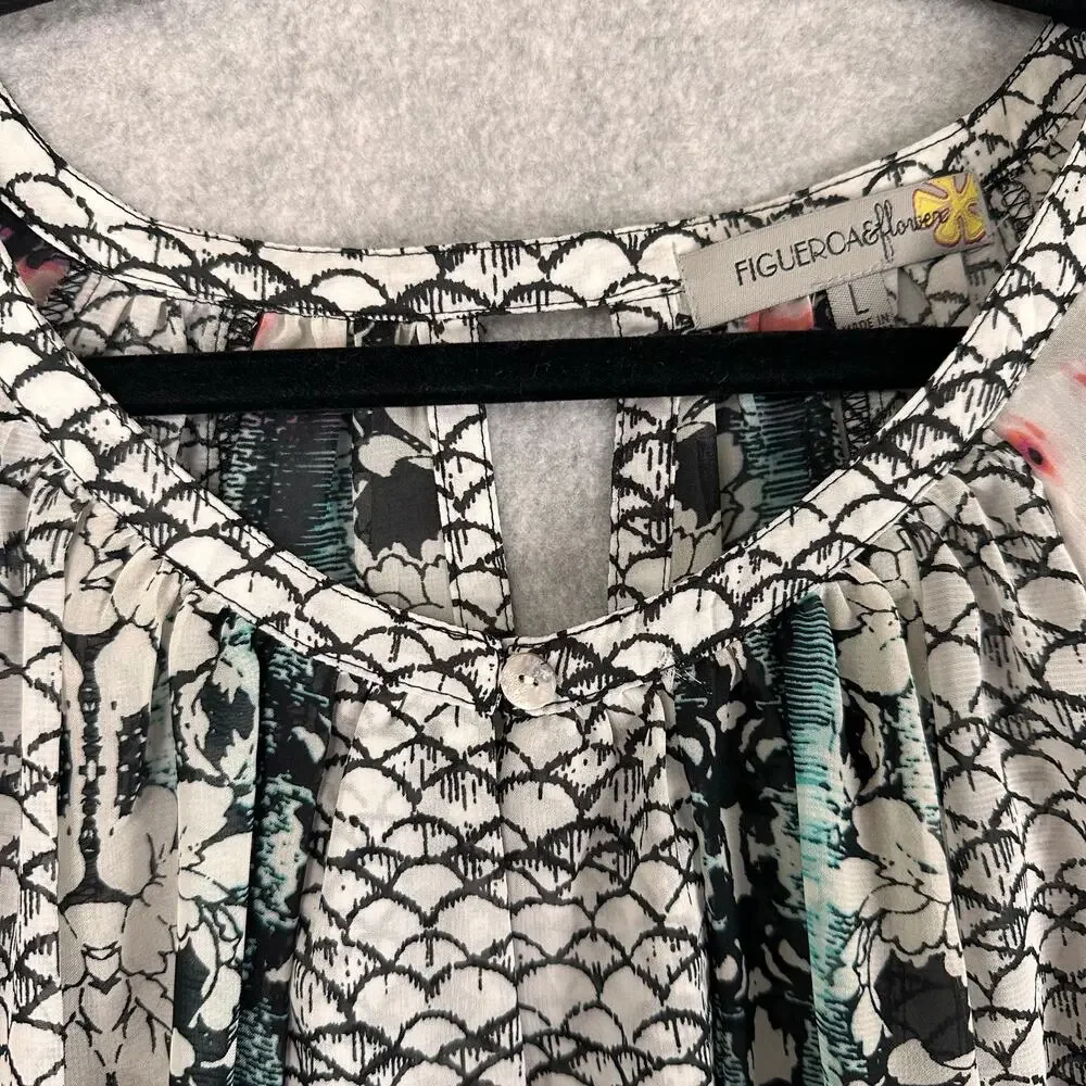 Figueroa & Flower Anthropologie Blouse Size L Mixed Print Sheer Artsy Boho Top - Picture 10 of 15